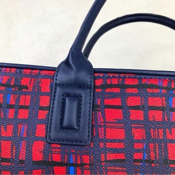 Very Bradley Red Blue Linear Graphic Double Handle Like New Travel Tote - Picture 8 of 16